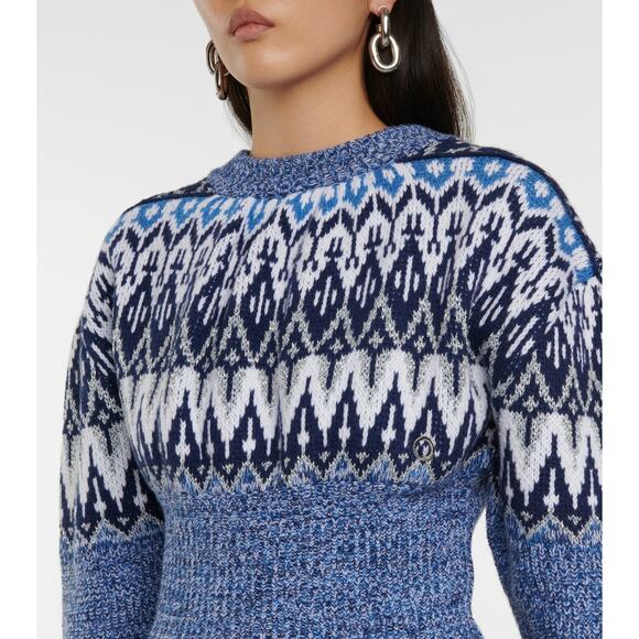 Paco Rabanne NWOT Puff Sleeve Nordic Icelandic Fair Isle Jacquard Wool Sweater - Picture 2 of 5